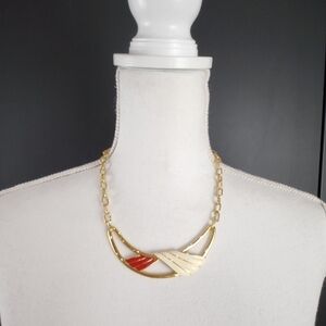 Vintage Monet Bib / Choker Necklace Red and White.